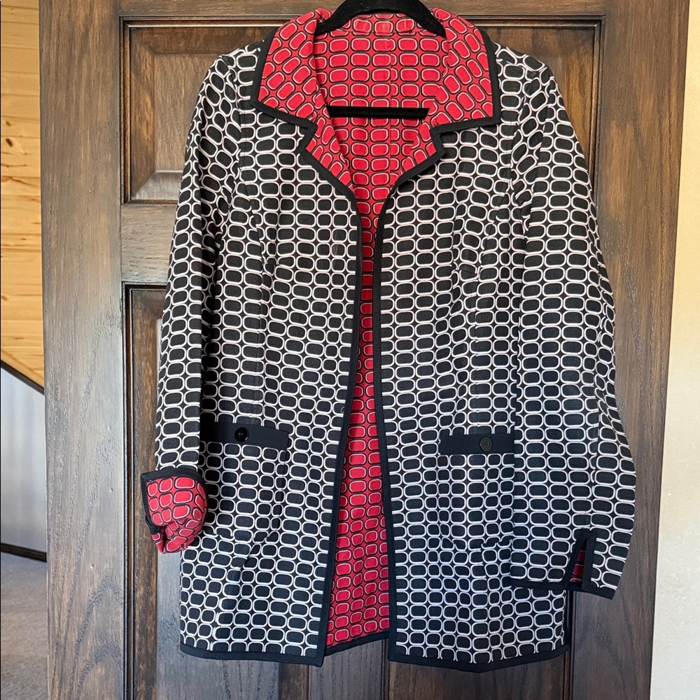 Nina Mclemore Reversible Car Coat Elegant Black and Red Women's Blazer